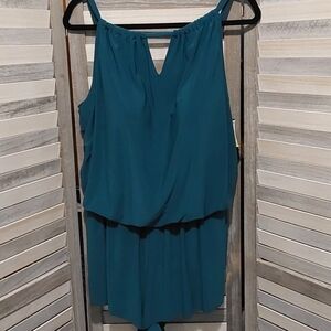 Women's High Neck Swim Romper with Pockets One Piece Swimsuit | Aqua Green | 22